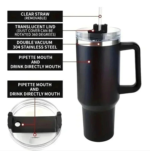 🆕️ 40oz Stainless Steel Double‎ Wall Travel Mug Tumbler with Handle & Straw 🥤 - Picture 7 of 12